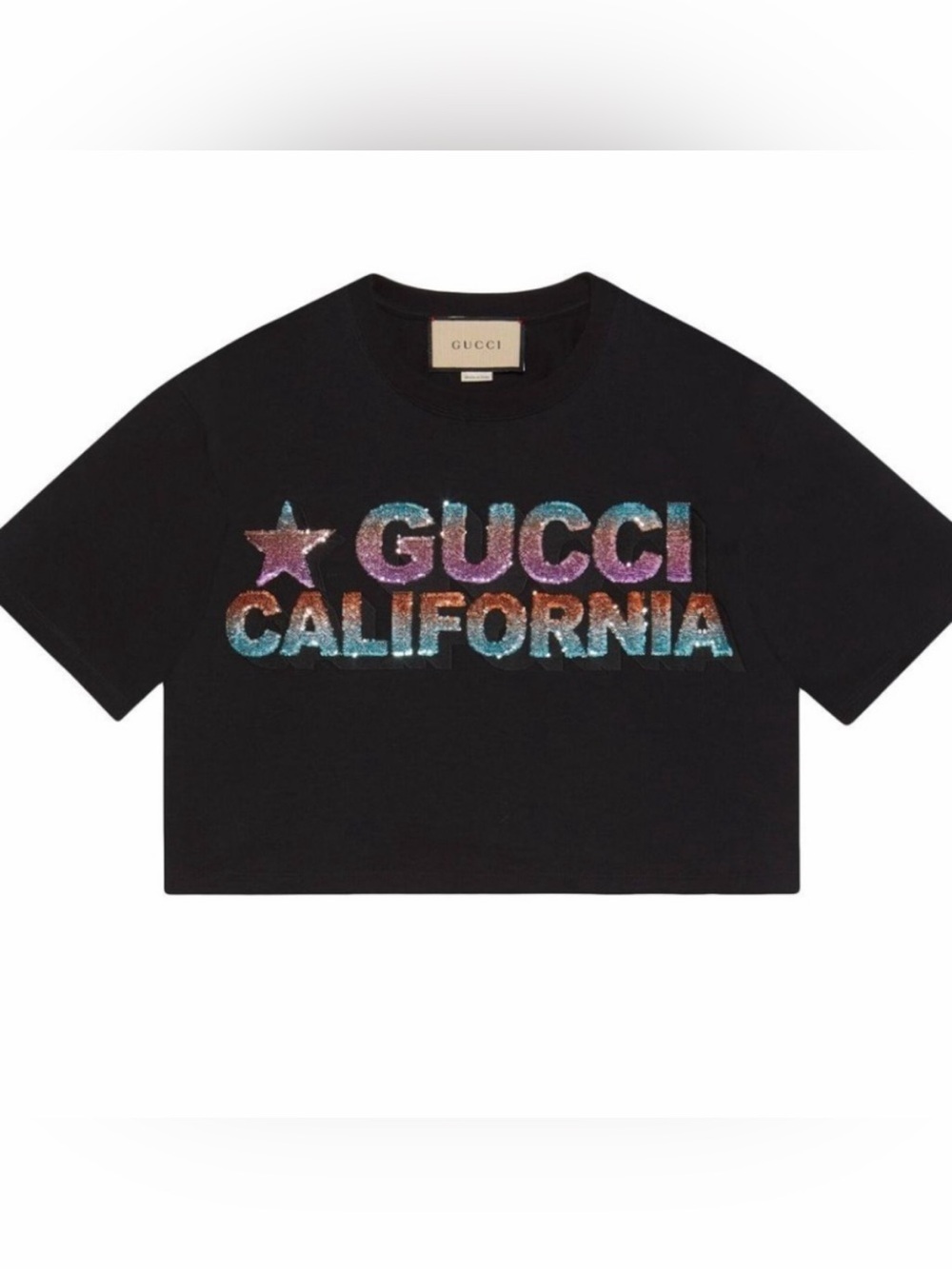 Gucci Black Glitter 'Gucci California' Logo Tee